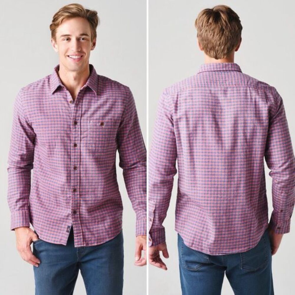 Faherty Stretch Seaview 100% Cotton Flannel Shirt in Blue Rose Gingham Size M
